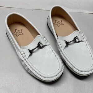 Girls’ White Loafers with Silver Buckle